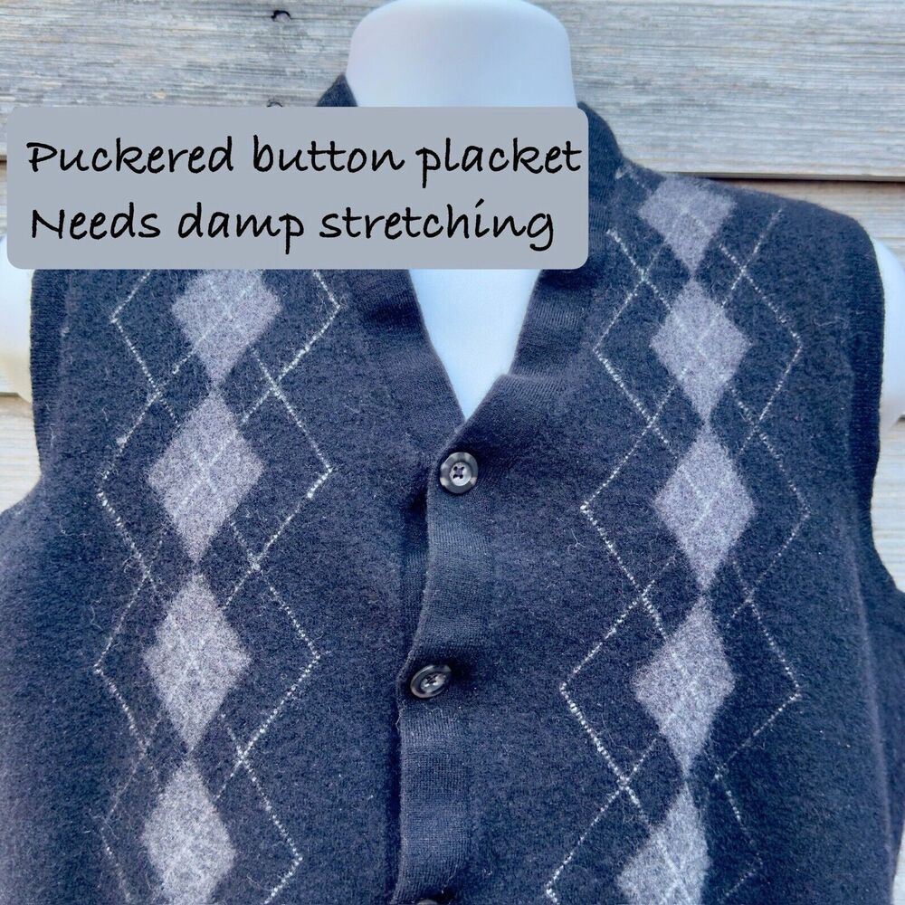 Vintage Merino Argyle Button Front Sweater Vest Mens XL Y2k Preppy Academia - Picture 3 of 10